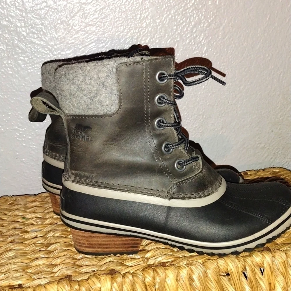 Sorel Slimpack II Lace up Winter Olive Green Gray Black Boots 7
